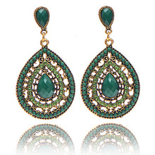 Personalized fashion jewelry Bohemia style stud earrings Retro all-match full drill water drop shaped earring Free shipping