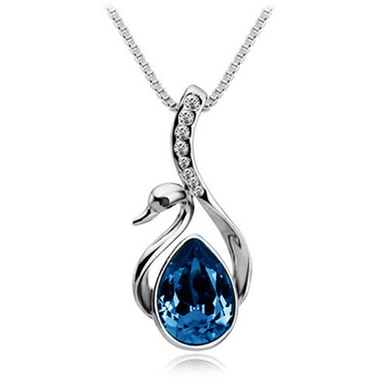 2015 New Hot Silver Plated Jewelry Swan Pendant Statement Necklace Crystal Fine Jewelry