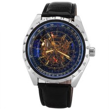 Hollow-out Style Men Mechanical Watch with Round Dial and Leather Watch Band military relojes wristwatch