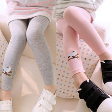 Baby Kid Girl Cotton Pants Embroidery Bird Warm Stretchy Leggings Trousers Free Shipping