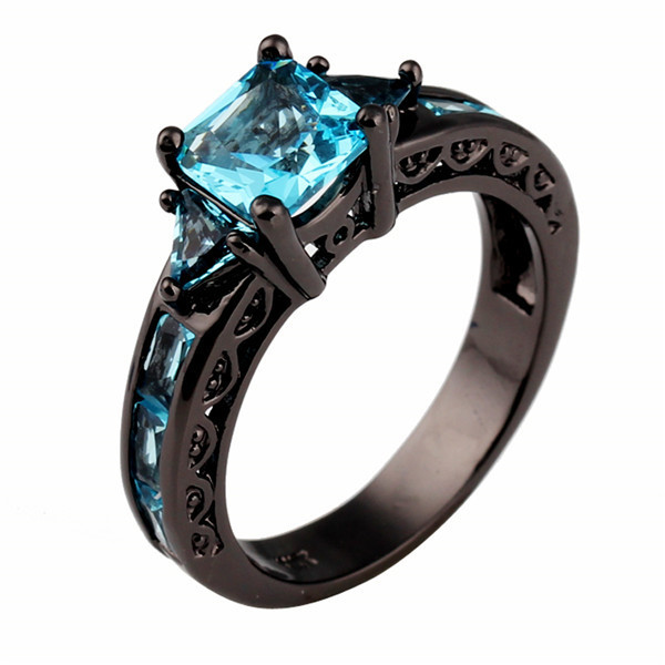 Size 5 11 Clical Jewelry Princess Cut Light Blue Wedding Ring Size 5 11 Clical Jewelry Princess Cut Light Blue Wedding Ring 10kt Black Gold Filled Cz Women Vintage Engagement Rings Rb0071 Celeb