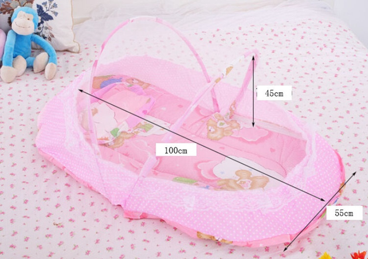 Baby Crib With Mosquito Netting Cute Dot Lace Portable Baby Bed 10055cm Kids Bedding Folding Baby Crib With Pillow Cot Kawaii (3)