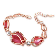 Top grade 2015 Free shipping!Fashion metal shine luxury Opal tulip Bracelet for women gold plated bracelet Jewelry wholesale oso