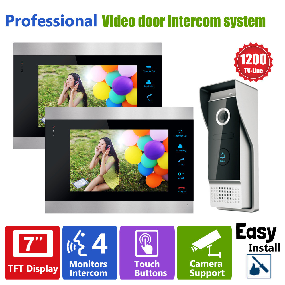 YSECU 7 Inch Video Door Phone Recording HD 1200TVL 1 IR Night Doorbell Camera and 2 Hands Free Monitor Intercom Doorbell