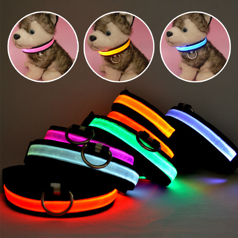 СВЕТОДИОДНЫЕ Нейлона Pet Ошейник Ночь Безопасности Glow Мигающий Собака Кошка Ошейник Светодиодные Светящиеся Маленьких Собак Ошейники