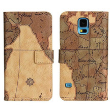 New Arrival Case for Samsung Galaxy S5 i9600 Map Pattern Leather Wallet Stand Card Holder Mobile