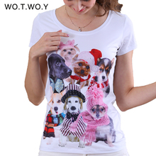 2016 Cute Dogs 3D Printed T-shirts Women Casual Graphic Tee Kawaii French Bulldogs Printed T Shirt For Women Animal Diamonds