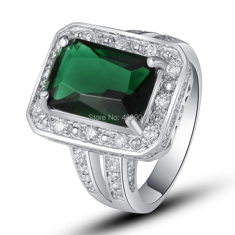 Free Shipping Gorgeous Emerald Quartz White Topaz 925 Silver Ring Size 7 8 9 10 Unisex