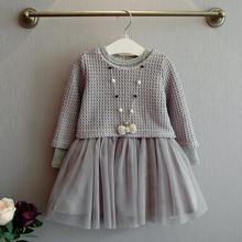 Fashion Autumn Style Girls Clothing Sets Two Pieces Toddler Girl Clothing Gray Long Sleeve Tutu Dress 2-7 Years Old GS0046