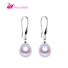 (Freshwater Cultured Pearl) New Arrival Wholesale 3 Colors White Pink Purple Pearl Fashion Hook Earrings Jewelry Gift AA 8-9 mm