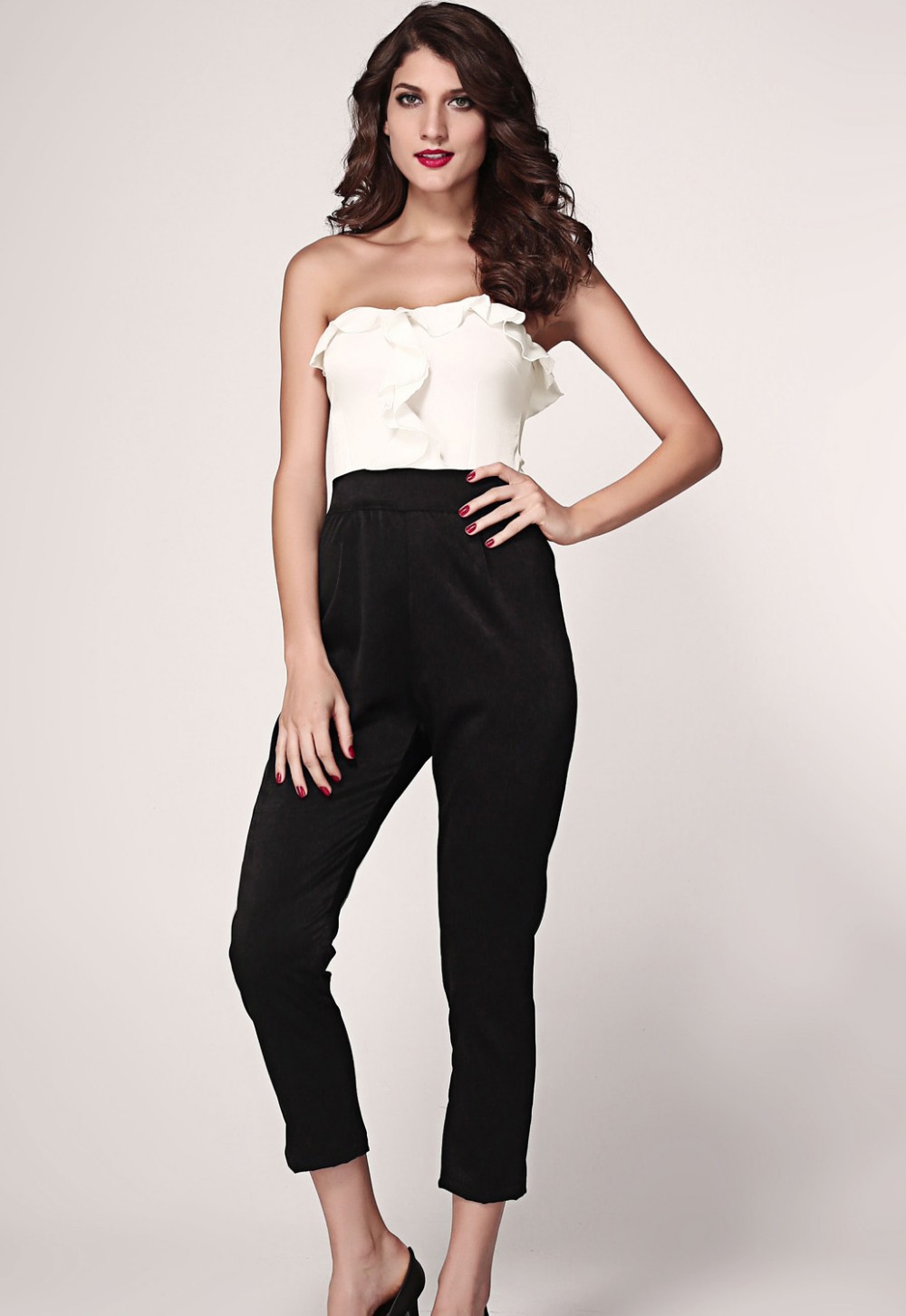White-Black-Bandeau-Jumpsuit-with-Frill-Front-LC6225-1-5