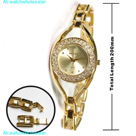 FW819C New Water Resist Gold Tone Dial Women ALEXIS Brand Crystal Bracelet Watch