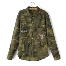 Fashion Women 2014 New Long Sleeve Camouflage Clothing Shirt Novelty Casual Slim Embroidery Coats Jackets Coat Blouses