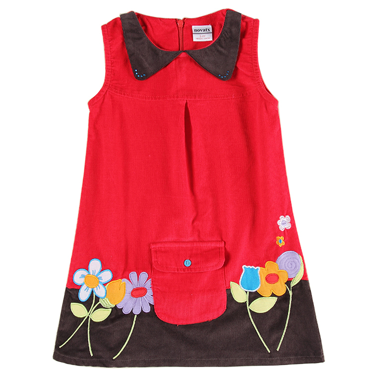 5pcs/lot baby girl clothes flowers dress nova kids winter autumn embroidery girl sleeveless knee length dresses for girls H6038