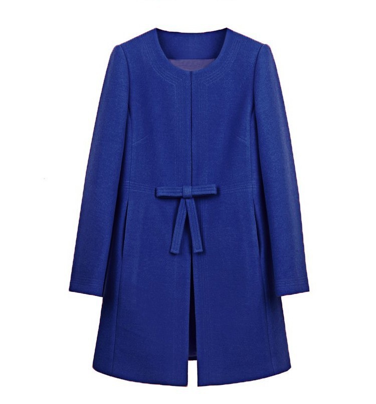 Women Woolen Slim Jacket Winter Coat Plus Size Female Long Sleeve Round Neck Bowknot Warm Fashion Overcoat (13)