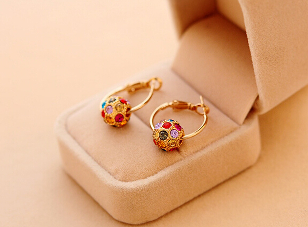Boucle doreille 18 K Oro Cristalino Del Rhinestone Multicolor de Lujo Ronda Hoop Pendientes