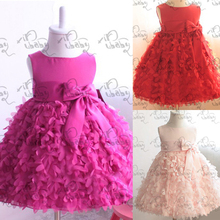 Kids Girls Pettiskirt Party Dress Flower Clusters Bow Fluffy Bubble Dress 1-6Y