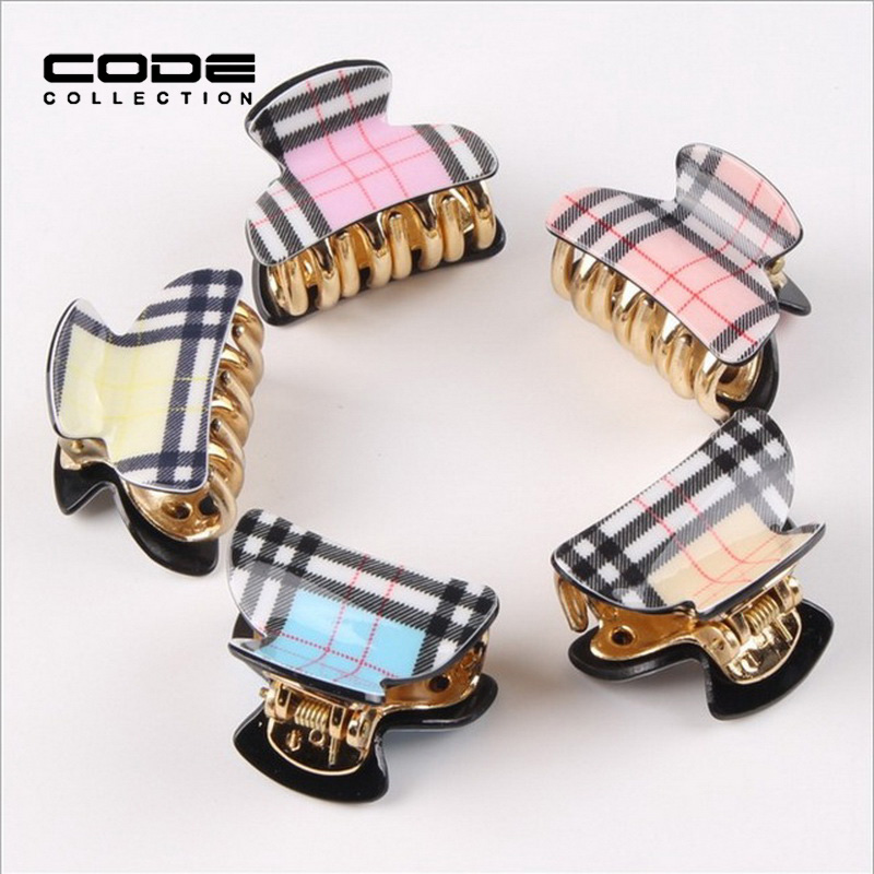 High Quality Hair Accessories Korean Design Hair Crab Ornaments Plastic font b Plaid b font Hair