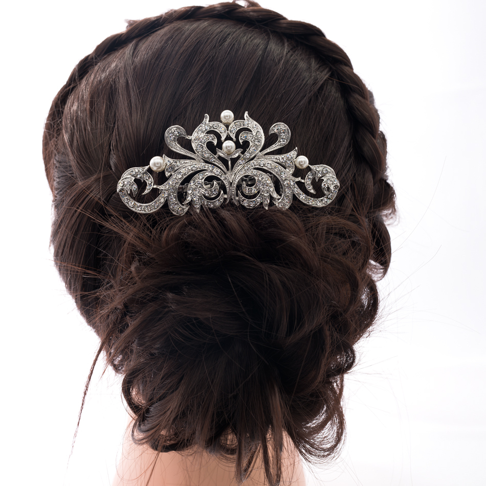 New 2015 Wedding Flower Hair Comb Hairpins Tiara with Imitated Pearl Rhinestone Crystal Bridal Hair Accessories