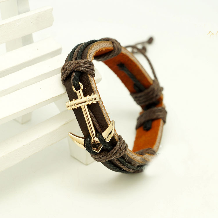 Leather Braided Rope Wristband men bracelets bangles hand woven Fashion Jewelry