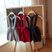 2016 spring new in girls Korean Style Knitted Short overalls female child all matched jumpsuit