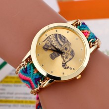 Moda caliente venta de bricolaje patrón elefante cuarzo pulsera relojes mujeres se visten nacional armadura plateada oro pulseras y brazaletes
