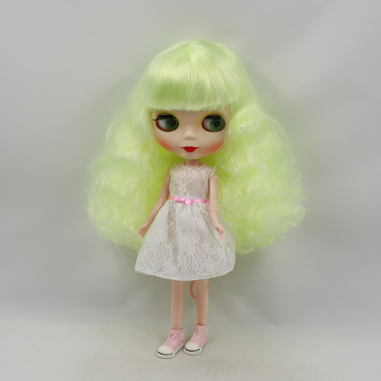 Blyth doll nude yellow-green bangs long hair mini dolls for girls