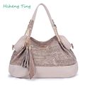 Brand Design Women Split Leather Shoulder Bag Snake Skin Tassel Chain Handbags Totes Bag Bolso Mujer
