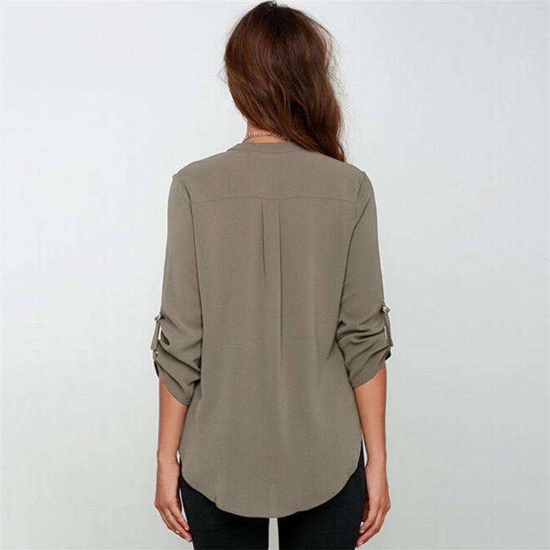 Zanzea 2018 Spring Women V Neck Chiffon Blouse Tops Fashion OL Style Fold Long Sleeve Casual Gray Blouses Plus Size Blusas Shirt aeProduct.getSubject()