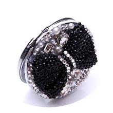 Crystal black bowknot pocket mirror portable double dual sides stainless steel frame cosmetic mirror makeup mirrors