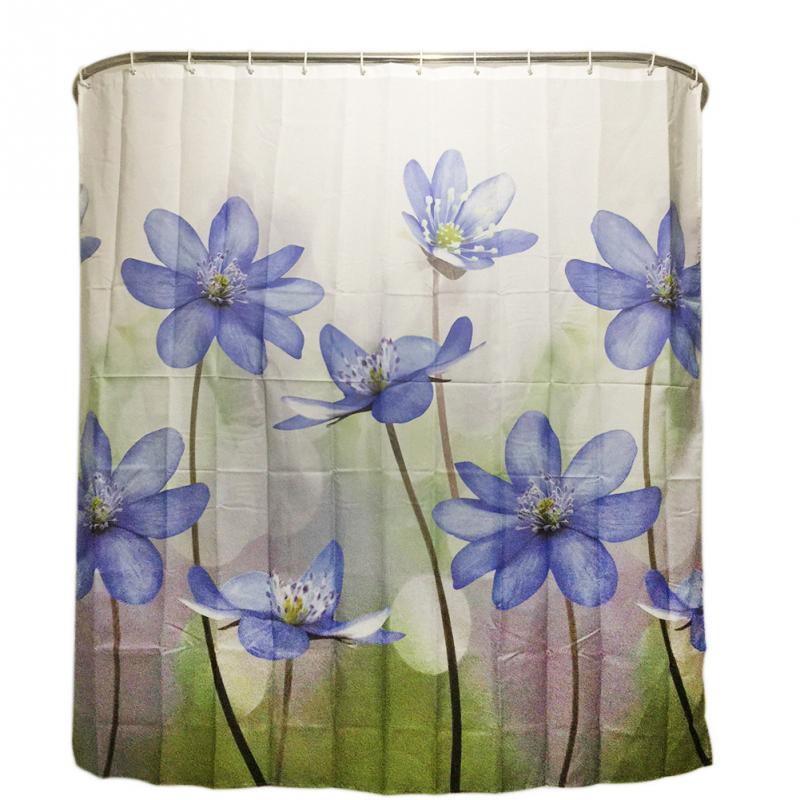 Polyester Shower Curtain Purple Blue Big Flower Bathroom Curtain Waterproof with 12 Hooks 180X180cm