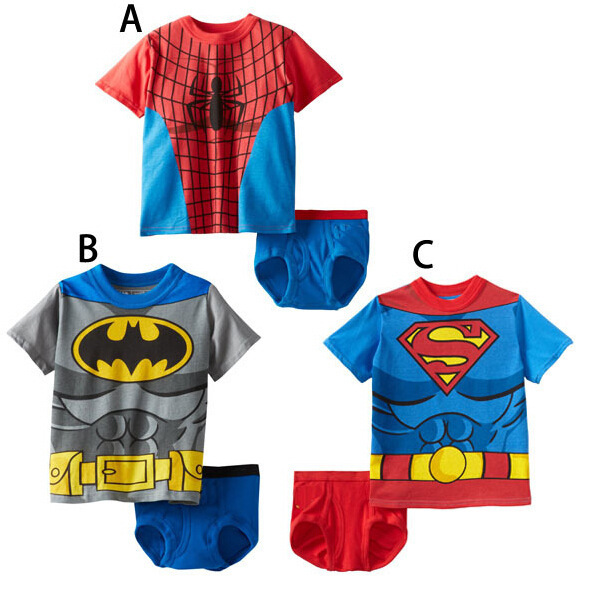 2--6Y 2PC/set cotton Tshirt+short pants superman batman spiderman boys fashionvest+underwear children clothing set child clothes