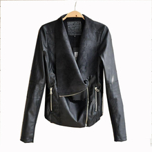 New Spring Autumn 2016 Women Jacket Black Vintage Women Slim PU Leather Jacket Motorcycle coat Feminina Damen Jacket