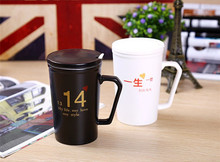 Ceramic Couple Mug White Black Handgrip With Spoon Milk juice water Coffee Cups and Mugs 250ml