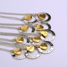 Family jewelry sliver and gold two tones Mom Dad Uncle Aunt brother sister son daughter forever in my heart necklace