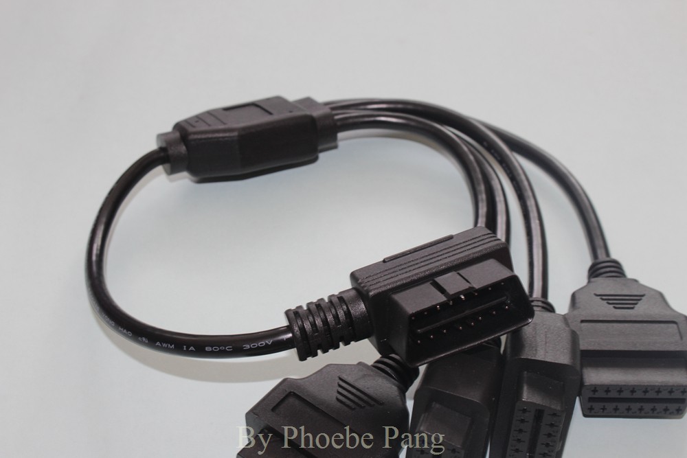 2015 New Design OBD 2 OBD OBDII OBD-II OBD2 M to 4F Right Angle 16 Pin Extension Male to 4 Female Connector Cable (3)