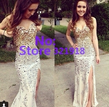 Luxury Crystals Sweetheart Mermaid Prom Dresses Long Open Leg Sexy Evening Dress Floor Length Dress
