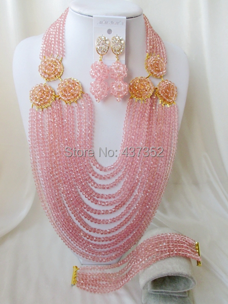 2015 New Fashion! Peach costume nigerian wedding african beads jewelry sets crystal beads necklaces NC2210