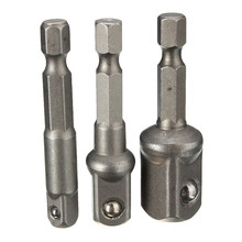 3pcs Wrench Sleeve Extension Bar Hex Shank Drive Power Drill Bit Socket Driver Adapter Set 1/4 3/8 1/2& 50mm Long