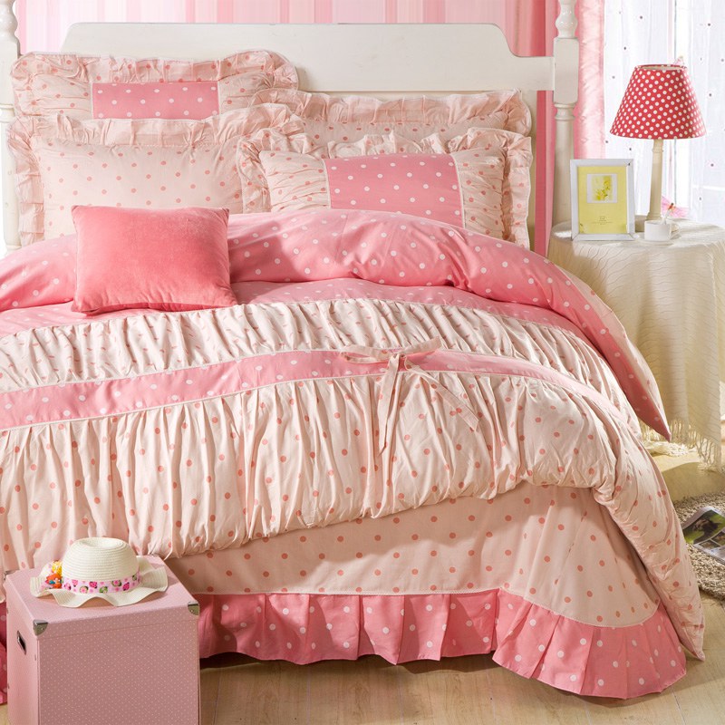 YADIDI 100% Cotton Classic Girls Princess Polka Dot Bedding Sets Bedroom Bed Duvet Cover Twin queen King size comforter set