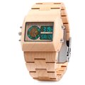 BEWELL ZS W021A Bamboo Wooden Wrist Watch Men Quartz Watch with Dual Time Zones Luminous Waterproof