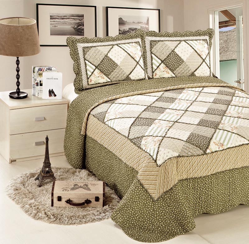 100% Cotton Bedspread beautiful blanket 3pcs quilt set violet golden green orange Coverlets bed cover bedding #1