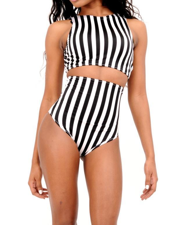 Bikini Brazilian 2015 New Women Sexy Striped Swimwear Bikini High Waist Pat...