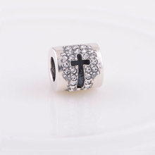 2Pcs Lot 925 Sterling Silver Tibetan Silver Cross Charm Pendant With Rhinestones Religious Bracelets For Women