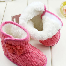 5 Color Baby Knited Faux Fleece Crib Snow Boots Kid Bowknot Woolen Shoes