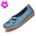 2017 Fashion Genuine Leather Breathable Casual Loafers Shoes Women Sandals Summer Shoes Flats with Hollow Out