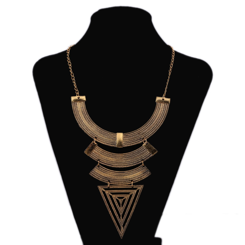 Ethnic Custom Geometric Triangle Maxi Necklace Ancient Gold Silver Retro Exaggerated Accessories Jewelry For Women Wholesale