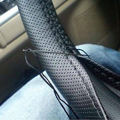 New Fashion PU Leather DIY Car Steering Wheel Cover With Needle and Thread Black Grey Khaki