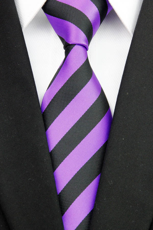 NT0058 Purple Black Stripe Smooth Classic Type Jacquard Woven Silk Polyester Man s Business Wedding Luxury