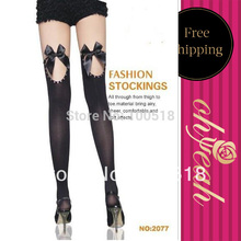 Best selling free shipping stockings brand new fashion style thigh high stockings black hole bows nylon stockings 2077